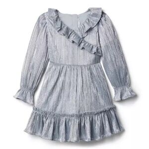 Janie and Jack Metallic Plisse Silver Metallic Ruffle Dress size 10 holiday